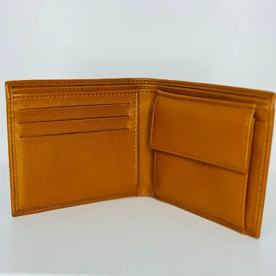 PRADA- BIFOLD MENS LEATHER WALLET- COGNAC